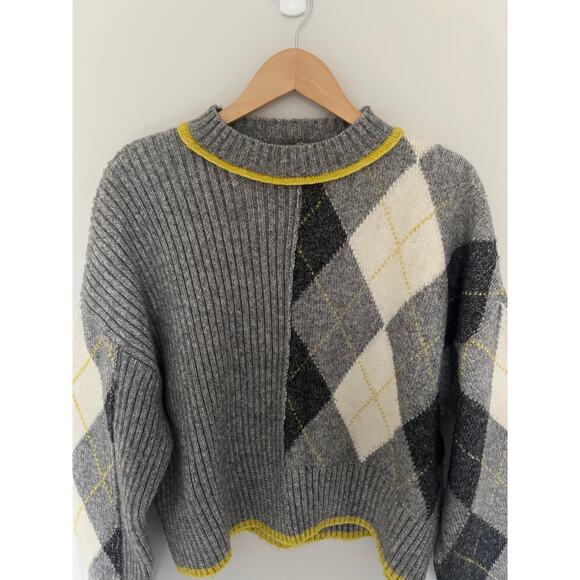 Argyle Sweater Pringle of Scotland H&M Collaboration Gray, White, Yellow Small - Picture 3 of 6